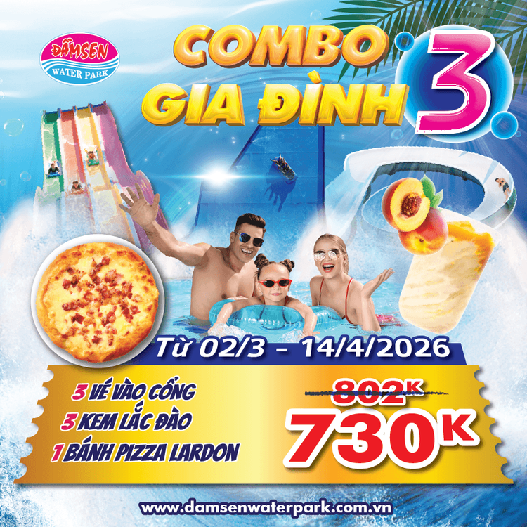 Combo GĐ 3 (3 vé cổng + 3 kem lắc đào + 1 lardon)